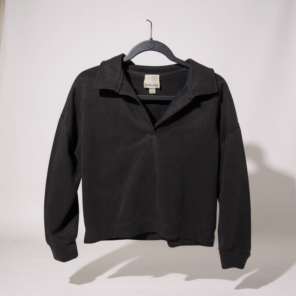 INDUSTRY Black Collared V Neck Long Sleeve Pullover Sweatshirt Top Women's L